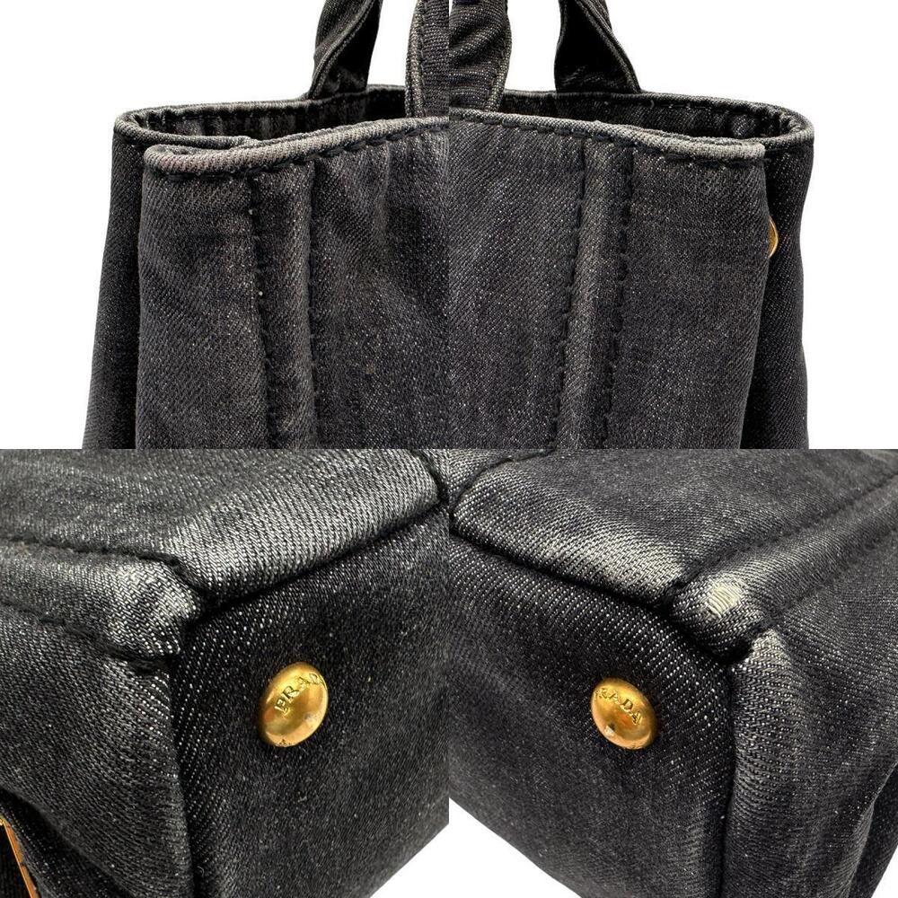 Prada Canapa Canvas Handbag Shoulder Bag Dark Gray Gold - Picture 3 of 4